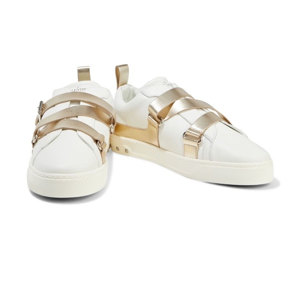 Valentino Rockstud Metallic-Trimmed Leather Sneakers - Picture 2 of 10
